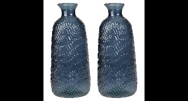 H&S Collection Bloemenvaas Livorno - 2x - Gerecycled glas - blauw transparant - D13 x H31 cm