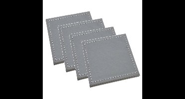 H&S Collection Glazen onderzetters - 8x stuks - grijs - kunstleder - 10 cm