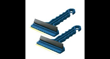 IJskrabber / autoraam krabber - 2x - blauw - kunststof - met hard blad - rubberen trekker - 9 x 16 c