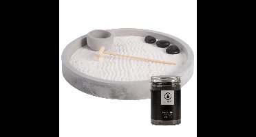Japanse zen tuin voor thuis/kantoor - wit/zwart zand - D24 cm