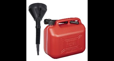 Jerrycan rood voor brandstof van 10 liter met een handige grote trechter