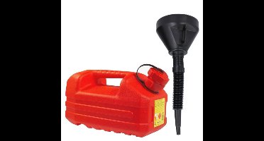 Jerrycan rood voor brandstof van 5 liter met een handige grote trechter