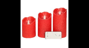 Kaarsen set van 3x stuks led stompkaarsen rood met afstandsbediening