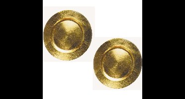 Kaarsenbord - 2x stuks - goud - D33 cm - rond - kunststof - kaarsenplateau - onderbord - kaarsen die