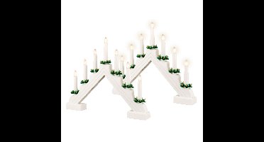 Kaarsenbrug wit - 2x - hout - met LED verlichting - 7 led lampjes - 4,8 x 39,5 x 32 cm