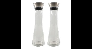 Karaf met schenkdop - 2x - glas/RVS - 1L - schenkkan