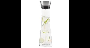 Karaf/schenkkan met filter - 1 liter - glas - RVS - schenktuit - D10 x H34 cm