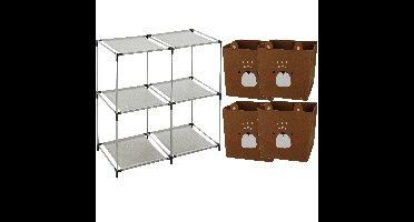 Kastmandjes/opberg mandjes - beren print - bruin - 4x stuks van 29L - In rekje van 68 x 68 cm