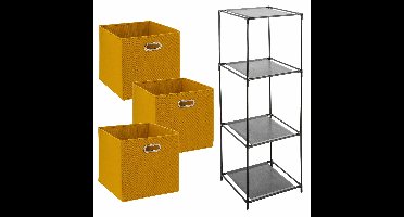 Kastmandjes/opberg mandjes - geel - 3x stuks van 29 Liter - In rekje van 34 x 98 cm