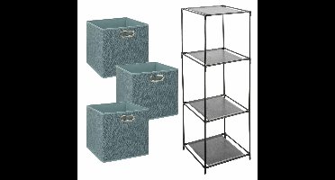 Kastmandjes/opberg mandjes - ijsblauw - 3x stuks van 29 Liter - In rekje van 34 x 98 cm