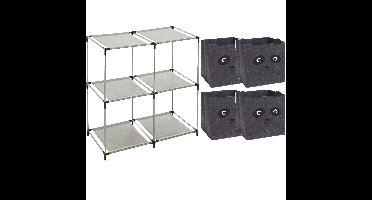 Kastmandjes/opberg mandjes - panda print - grijs - 4x stuks van 29L - In rekje van 68 x 68 cm