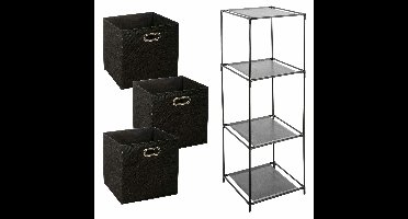 Kastmandjes/opberg mandjes - zwart - 3x stuks van 29 Liter - In rekje van 34 x 98 cm