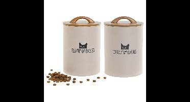 Kattenvoedsel Bewaarblik / voorraadblik - 2x - beige - kattensnoepjes / kattenbrokken - 2,5 liter