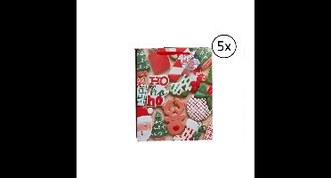 Kerst cadeau tasje - 5x - 24 cm - ho-ho-ho en kerstman - inpakken - kerstcadeaus