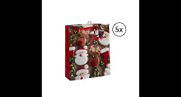 Kerst cadeau tasje - 5x - 24 cm - kerstman en rendier - inpakken - kerstcadeaus