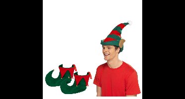Kerst Elfen verkleed set - puntmuts - met oren - volwassenen - met schoenen - one size