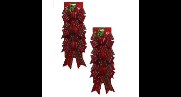 Kerst ornamenten strikken - 6x st - donkerrood - 15 x 24 cm - strikjes/kerststrikjes