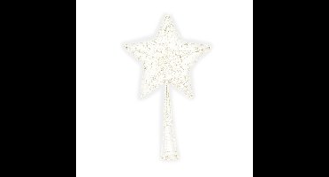 Kerst piek - ster vorm - wit - glitter - 28 cm - kunststof - kerstboompiek - kerstversiering