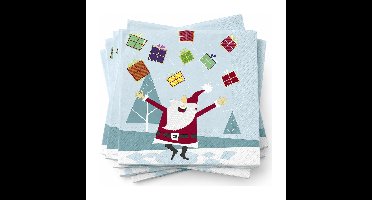 Kerst thema servetten - 20x st - 33 x 33 cm - blauw met kerstman