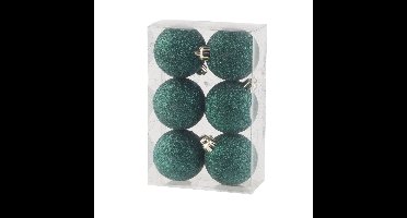 Kerstballen - 6x st - donkergroen - glitters - D6 cm - kunststof - kerstversiering