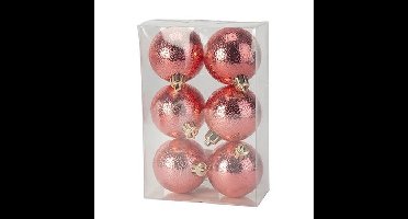 Kerstballen - 6x st - rood - cirkel motief - D6 cm - kunststof - kerstversiering