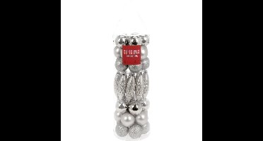 Kerstballen en pegels - 40x st - zilver - 6 cm - kunststof - kerstboomversiering