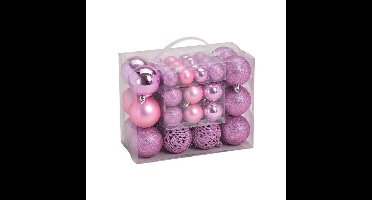 Kerstballen - set 50x st - roze - mix 3, 4 en 6 cm - kunststof - pakket