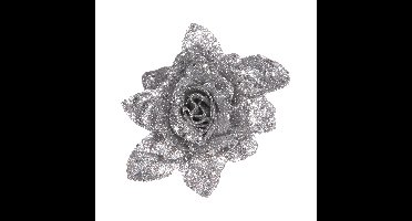 Kerstboomversiering Bloemen - 10 cm - zilver glitter - op clip - ornament - roos