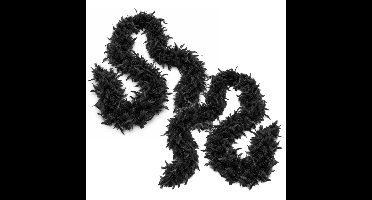 Kerstboomversiering boa - 2x st - zwart - 180 cm - kerstslinger veren