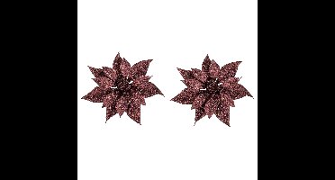 Kerstboomversiering Kerstster - 2x - 18 cm - donkerrood glitter - op clip - ornament