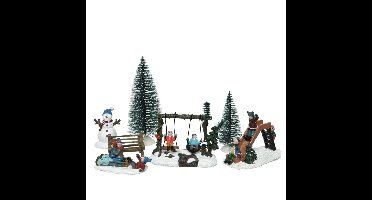 Kerstdorp accessoires - 7-delig - figuurtjes/poppetjes en kerstboom