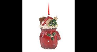 Kersthanger cadeauzak - rood - 8 cm - keramiek - kerstornament - kerstboomversiering