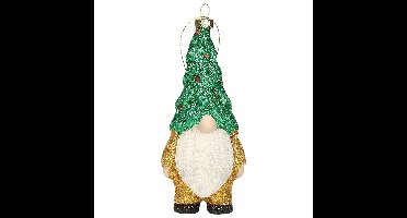 Kersthanger gnome/dwerg/kabouter - kunststof - 12,5 cm - goud/groen
