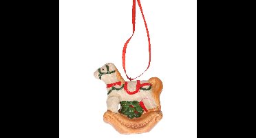 Kersthanger hobbelpaard - rood - 8 cm - keramiek - kerstornament - kerstboomversiering