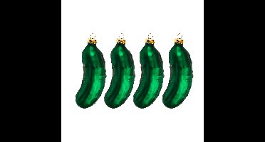 Kersthangers - augurken - 4x stuks - glas - 9 cm - kerstboomversiering - kerstornamenten