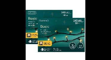 Kerstverlichting - 2x - 240 leds - klassiek warm wit -1800 cm - zwart snoer -timer en dimmer