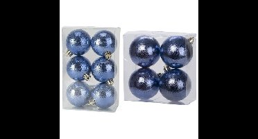 Kerstversiering set circel-motief kerstballen donkerblauw 6 - 8 cm - pakket van 20x stuks