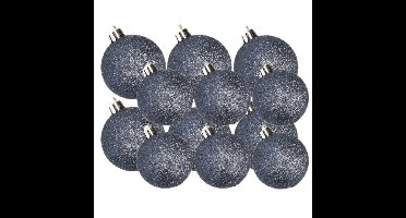 Kerstversiering set glitter kerstballen donkerblauw 6 - 8 cm - pakket van 30x stuks