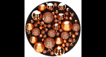 Kerstversiering set kerstballen koper 6 - 8 - 10 cm - pakket van 62x stuks