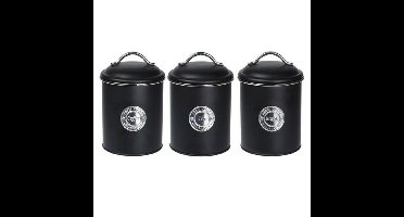 Keuken voorraad blikken - 3x stuks - zwart - suiker - thee - koffie - 11 x 16 cm