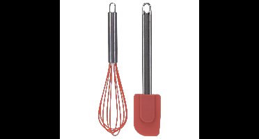 Keukengerei set - garde/pannenlikker - rood - RVS/siliconen - Ca. 26 cm