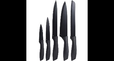 Keukenmessen - set 5x stuks - zwart - RVS - kunststof handvat - koksmessen