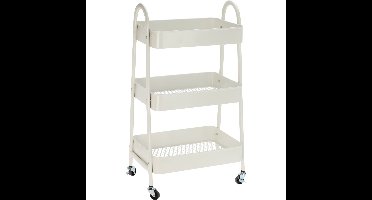 Keukentrolley/plateau kast - wit - metaal - 79 x 44 x 32 cm - 3 niveaus - draadmanden