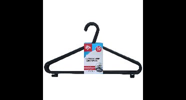 Kledinghangers met broekstang - 10x - kunststof - zwart - 36 x 21 cm