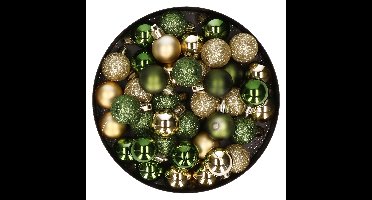 Kleine kerstballen - 40x st - goud/groen - D3 cm - kunststof - kerstversiering