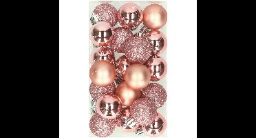 Kleine kerstballen - roze - D3 cm - kunststof - mat/glans/glitter - kerstversiering