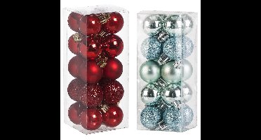 Kleine kunststof kerstversiering 40x stuks set en 3 cm kerstballen in het mintgroen en rood