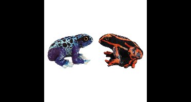 Knuffeldier Kikkers - Giftige boomkikkers - 2x stuks - dieren knuffels - rood en blauw - 24 cm