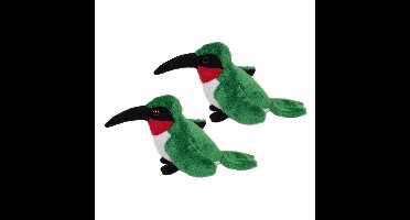 Knuffeldier Kolibri vogel - 2x - zachte pluche stof - groen - kwaliteit knuffels - 13 cm