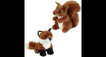 Knuffeldieren set vos en eekhoorn pluche knuffels 18 cm